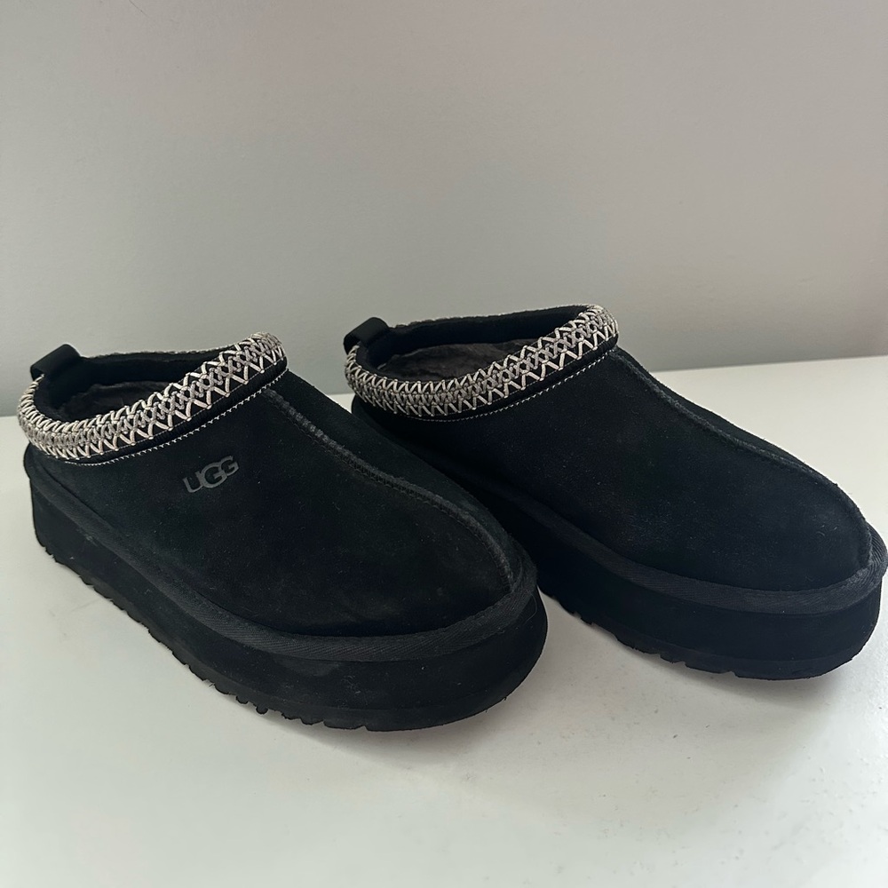 UGG Black Suede Platform Clogs